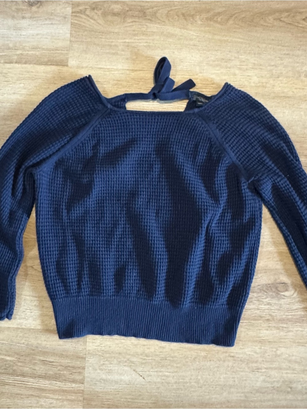 Ann Taylor Factory Dark Navy Waffle Knit Top Size XS